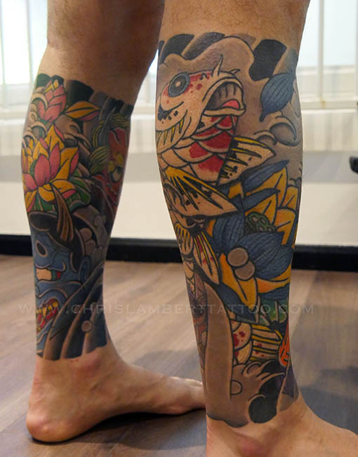 Japanese-koi-leg-sleeve-tattoo - Snake & Tiger